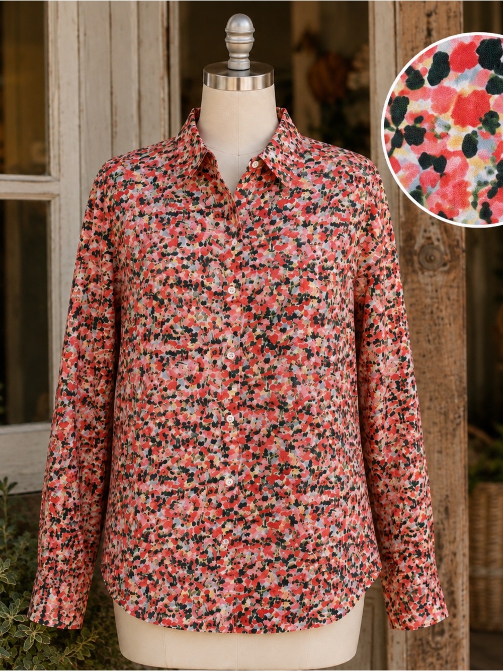 L.L. Bean No Iron Wrinkle Free Button Front Shirt Woman’s XL Tall Cotton Floral
